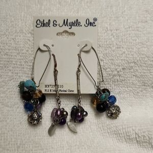 Ethel & Myrtle 2 sets Beaded Silver Toned Earrings 3"‎ Tasseled Multicolored